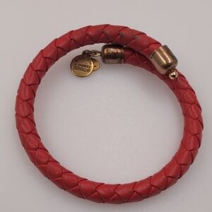 Alex and Ani Red Braided Leather Bracelet with Gold Charms